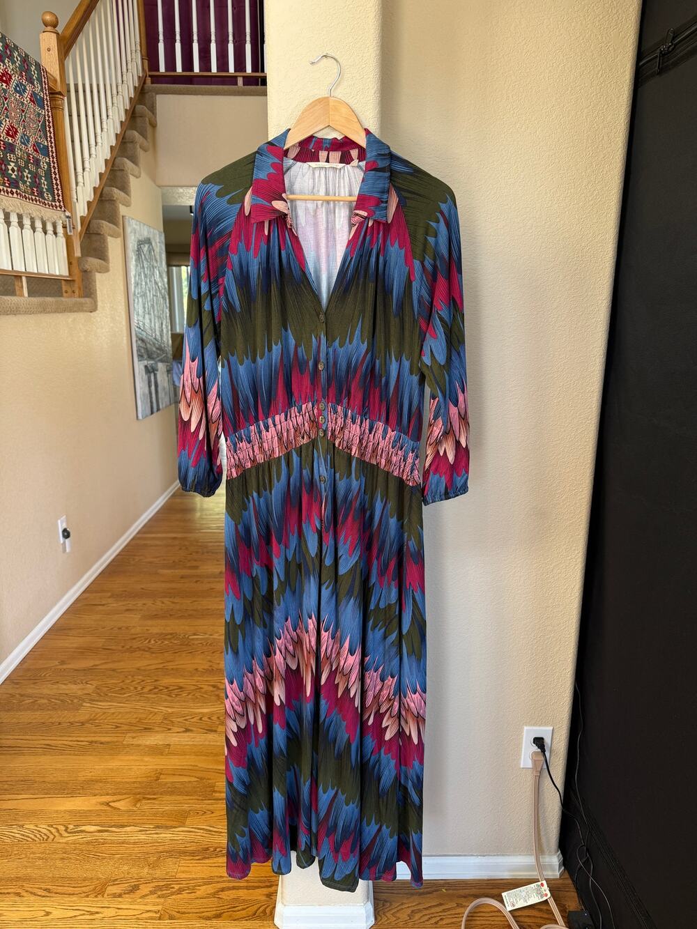 Soft Surroundings Stretch Knit Button "Ancient Isle" Long Maxi L Dress Vibrant